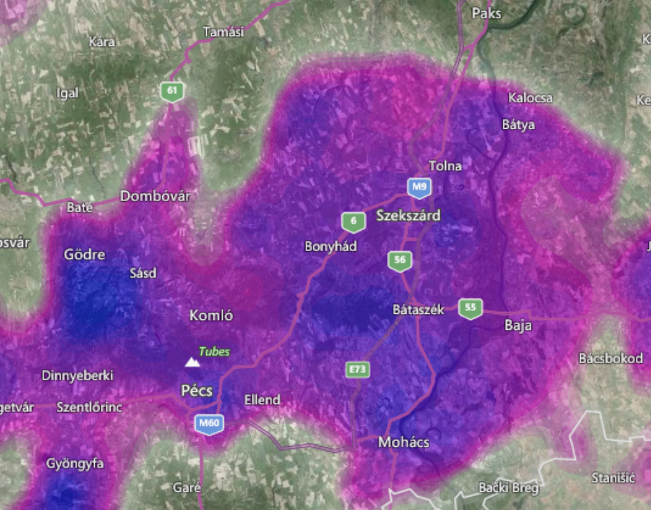 Szekszárd és a környék fölött jelzi a radar a sűrű felhősödést / Forrás: accuweather